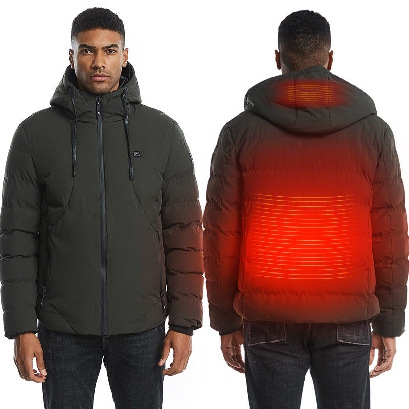 Unisex USB Heated Down-Style Jacket, Hooded Winter Coat
