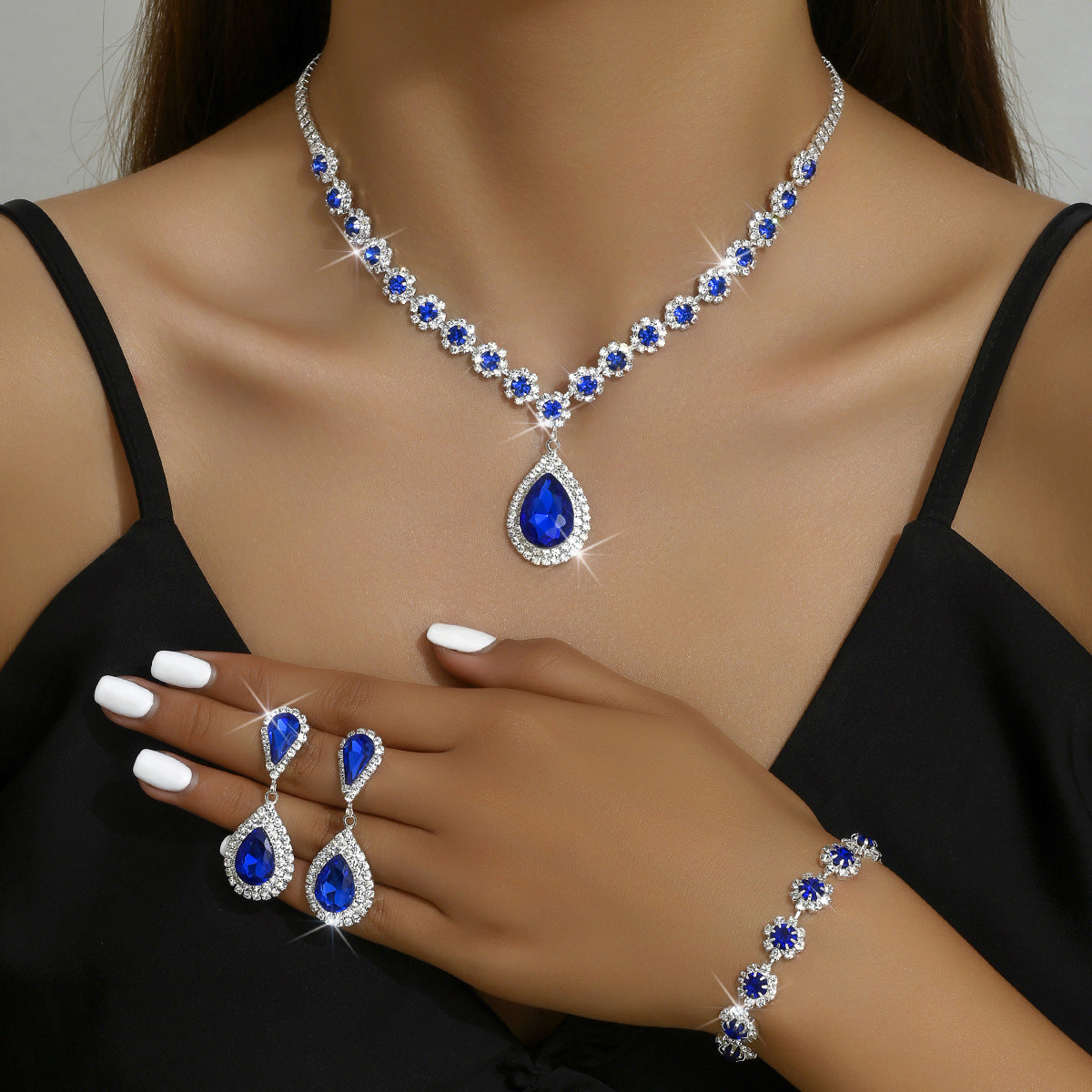 Bridal Jewellery Set With Necklace, Stud Earrings And Bracelet