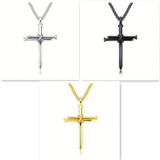 Men's Stainless Steel Nail Cross Pendant Necklace with Chain