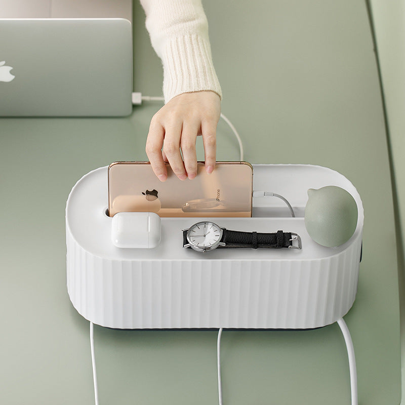 Anti-Dust Power Strip Cable Storage Box to Hide Wires and Chargers