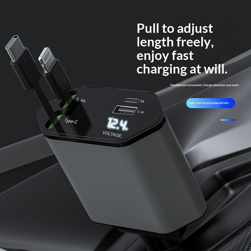 4-in-1 Retractable Car Charger, 120W Fast Charging with USB-C Cables