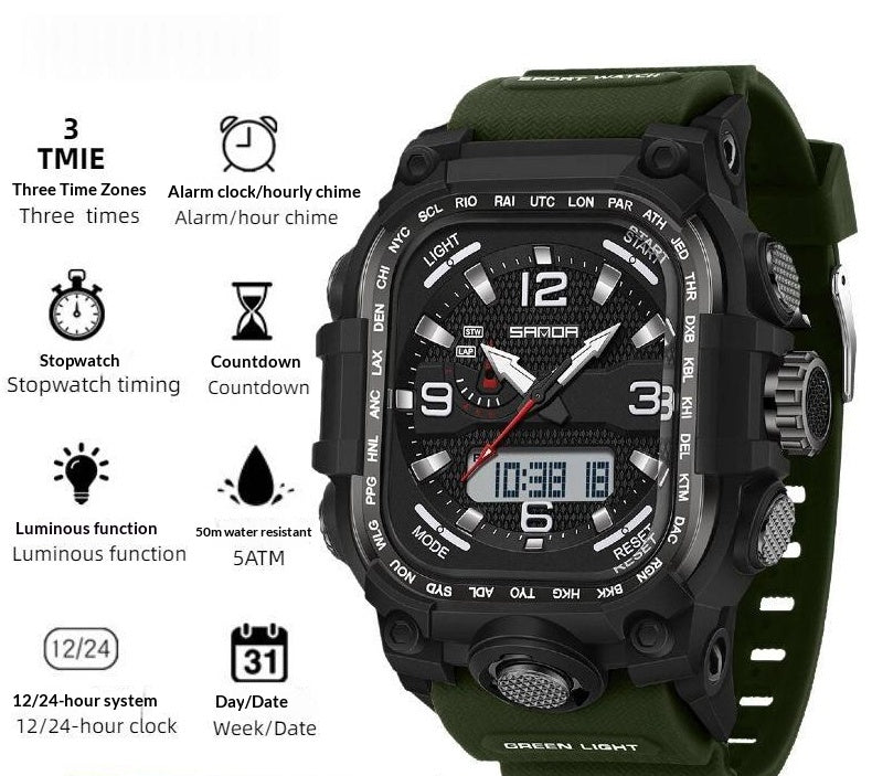 Men's Waterproof Square Digital Sports Watch with Countdown Timer