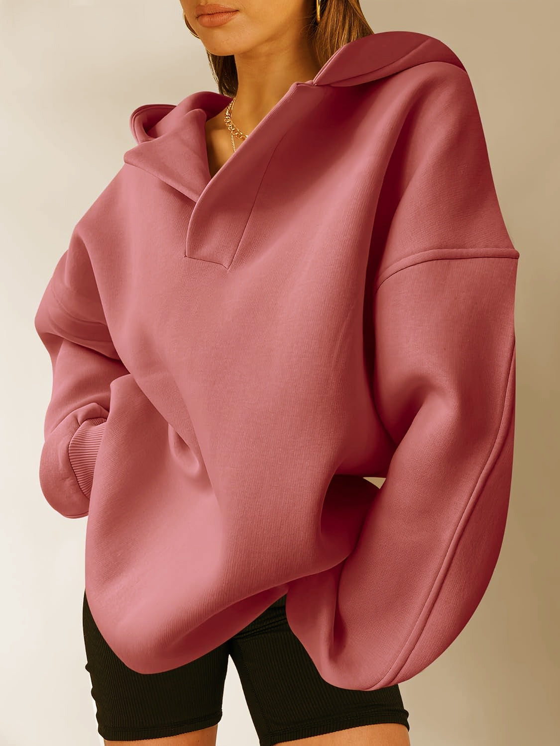 Women's Solid Colour Loose Hoodie with Long Sleeves