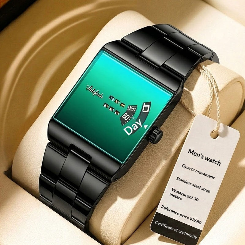 Square Quartz Waterproof Steel Band Luxury Men's Wristwatch