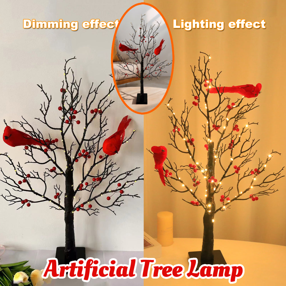 Lighted Mini Birch Tree with 60 LEDs and Cardinals