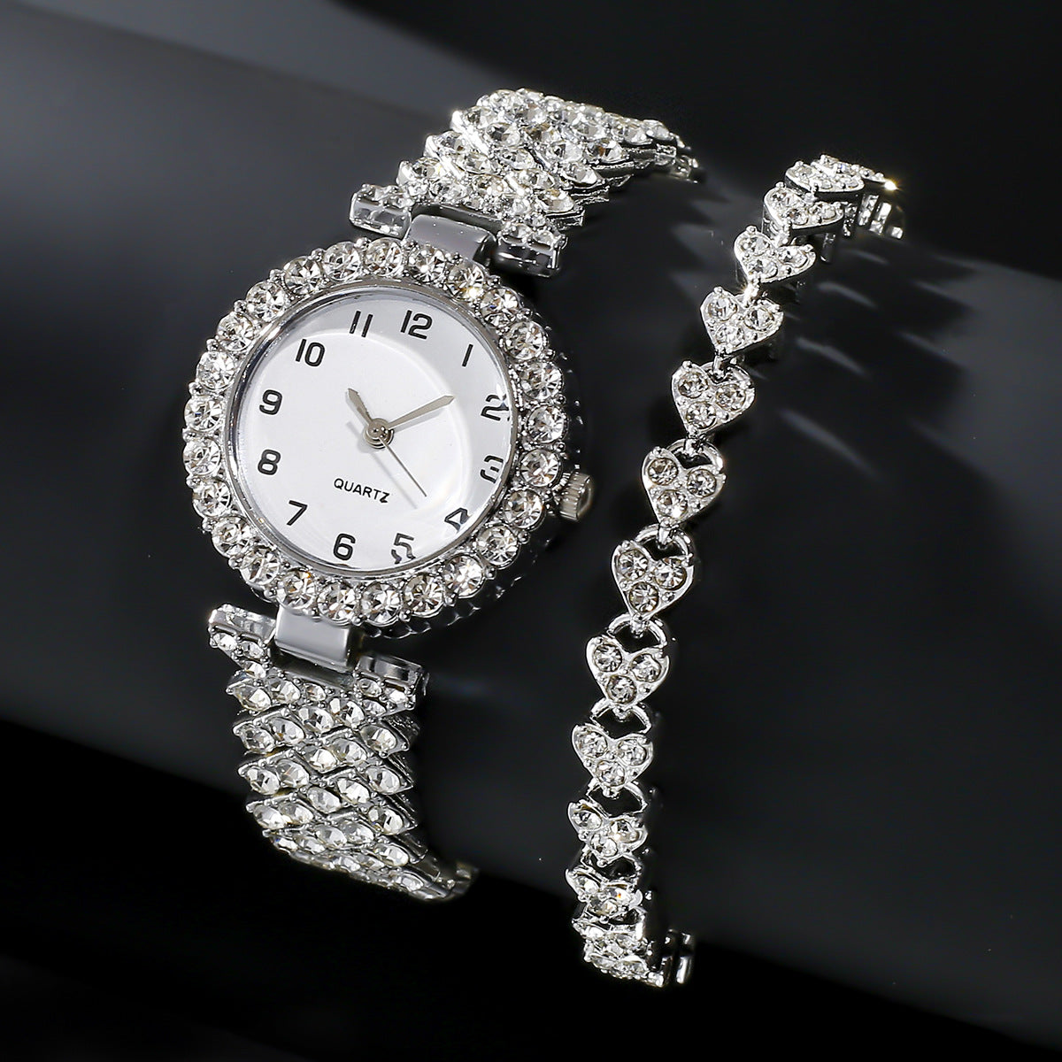 Women's 2 Piece Quartz Watch And Bracelet Set In Gold Or Silver