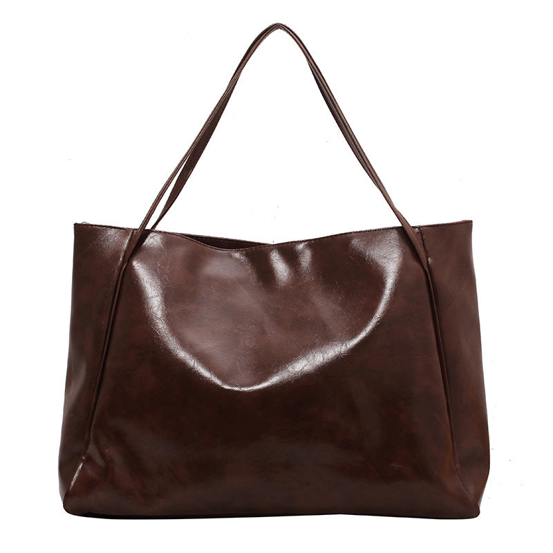 Large Capacity Women's Leather Handbag, Japanese Korean Style Tote