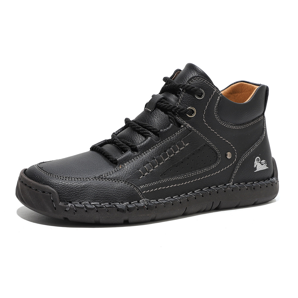 Men's Breathable Flat-Lace High-Top Shoes with Leather Lining