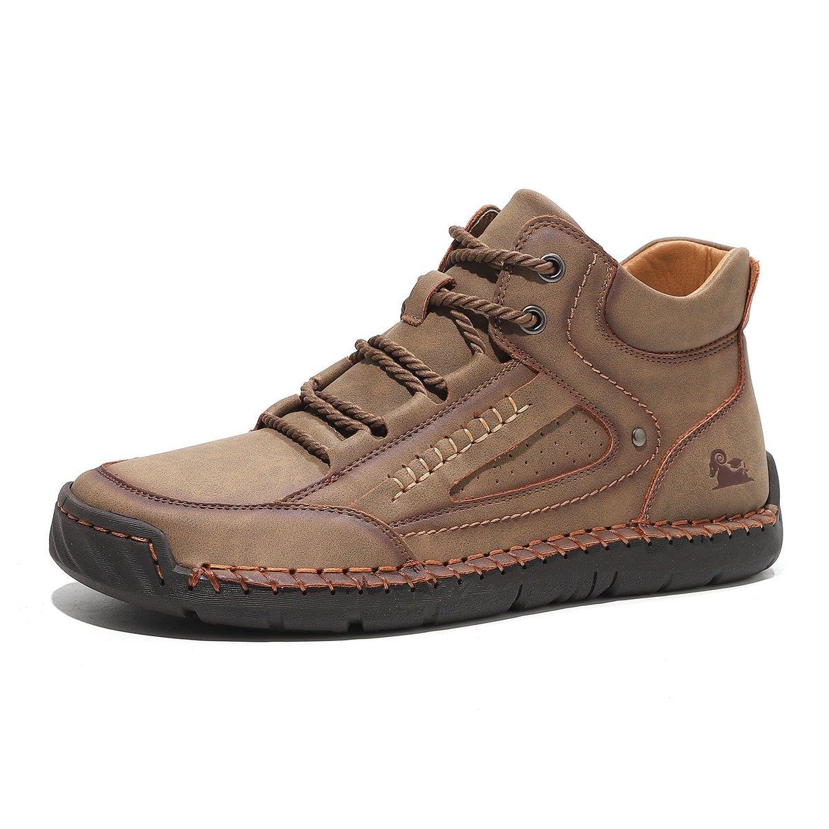 Men's Breathable Flat-Lace High-Top Shoes with Leather Lining