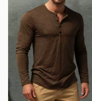 Men's Long-Sleeved Casual Button Pullover T-Shirt