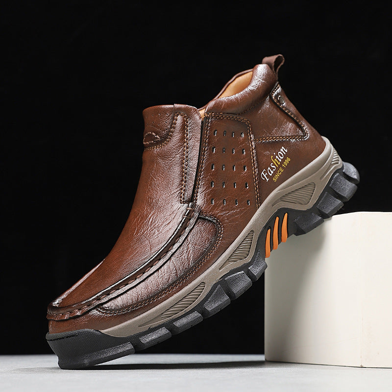 Men's Casual Metal-Detail Ankle Boots with Chunky Heel