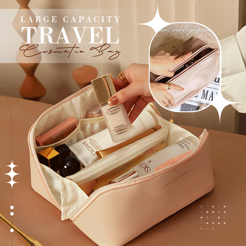 Large Capacity Women's Travel Cosmetic Bag In Soft Leather
