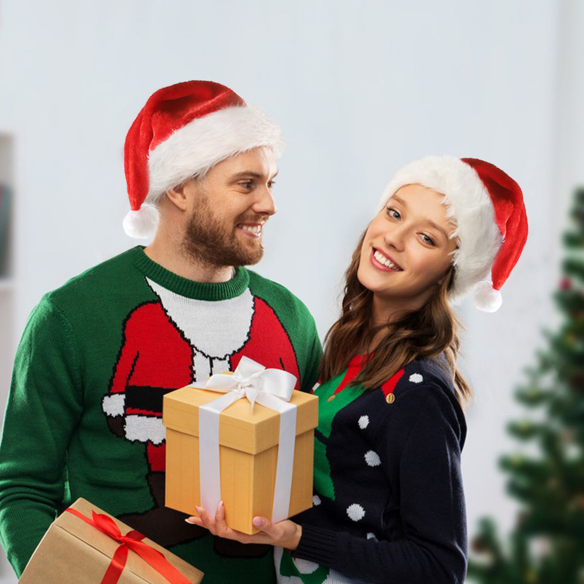 Christmas Hat with LED Lights Plush for Kids and Adults