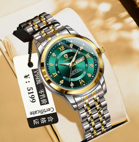 Light-Luxury Business Quartz Watch For Men In Steel And Gold