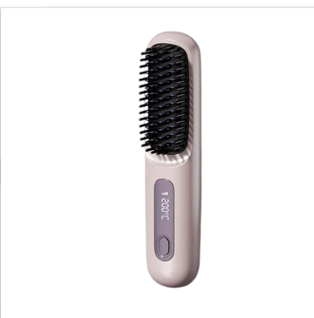 2-in-1 Cordless Hair Straightener Brush, USB Rechargeable