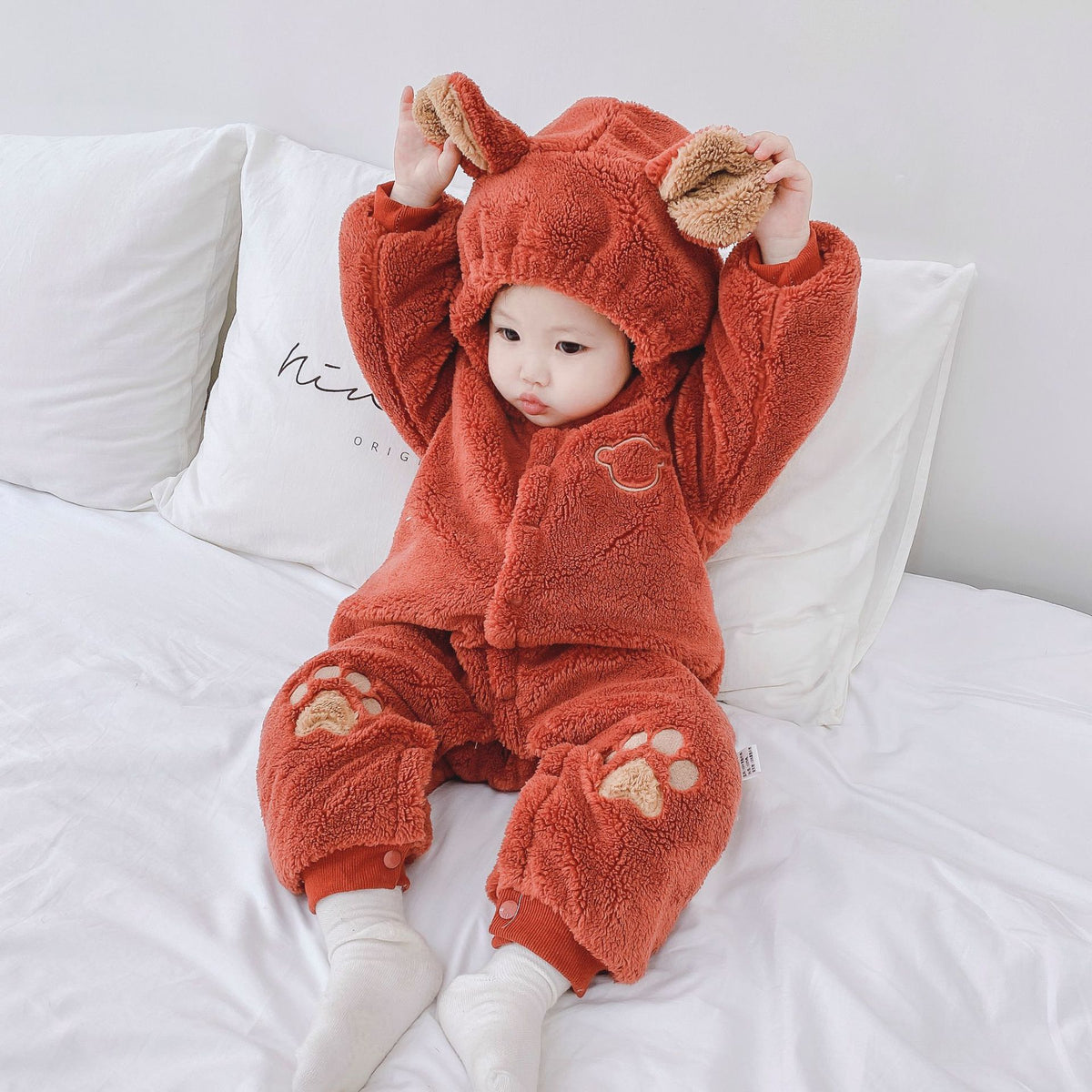 Newborn Baby Quilted Romper in Soft Rice Velvet for Winter