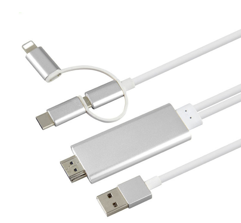 3-in-1 Type-C to HDMI Phone Screen Mirroring Cable, 2m