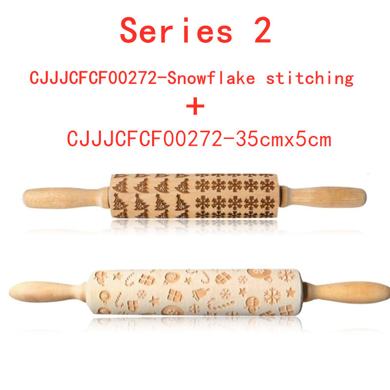 Wooden Christmas Embossing Rolling Pin for Cookies and Dough