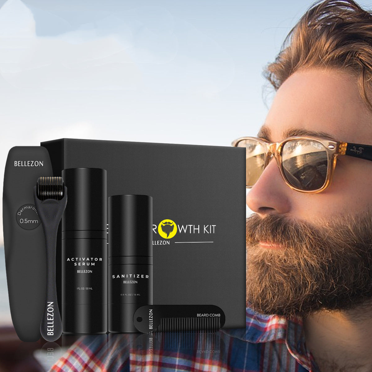 Beard Care Set with Titanium Micro-Needle Roller and Liquid