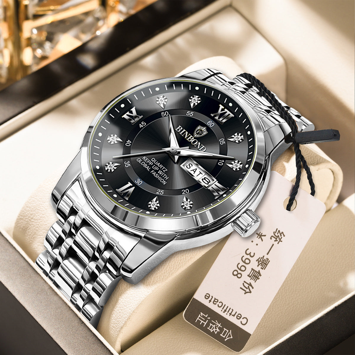 Light-Luxury Business Quartz Watch For Men In Steel And Gold