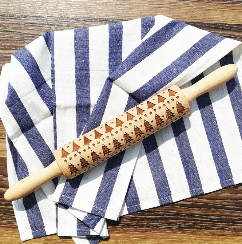 Wooden Christmas Embossing Rolling Pin for Cookies and Dough