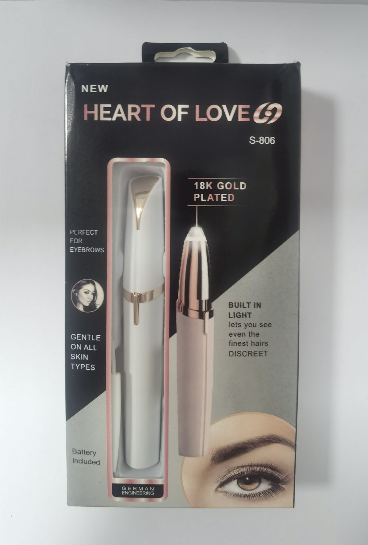 Mini Electric Eyebrow Trimmer with LED Light and Gold-Plated Head