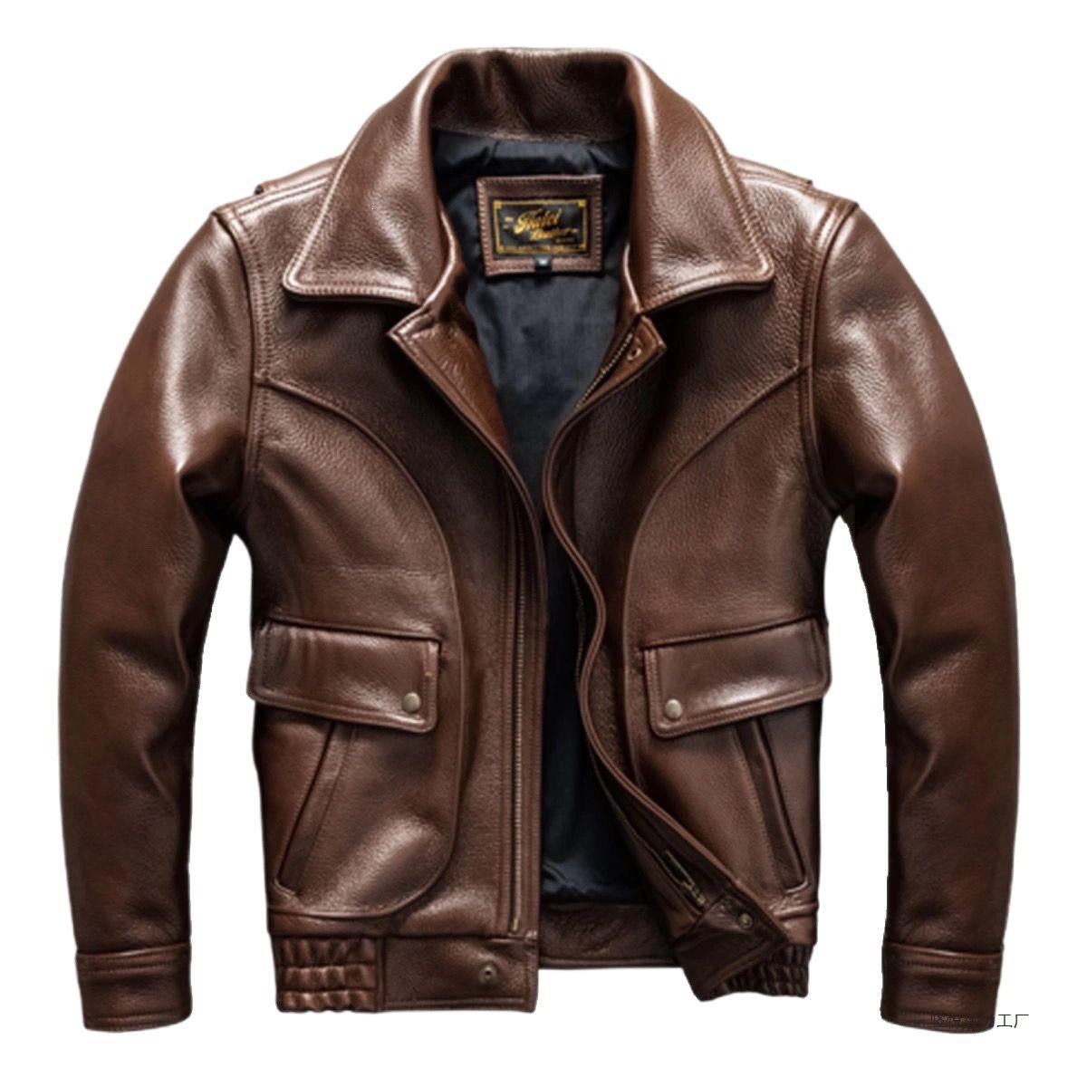 Men's Soft Sheepskin Leather Jacket Coat, Slim Fit Brown