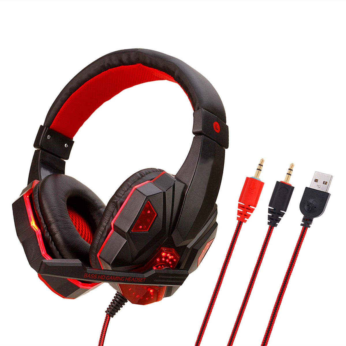 Wired Gaming Headphones with LED Lights, Over-Ear Headset for PC