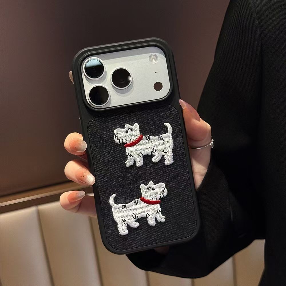 Chinese-Style Embroidered Two Dog Phone Case In Premium TPU