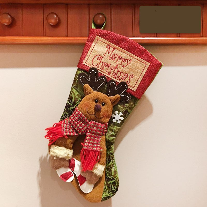 Christmas Stocking Snowman Santa Elk Fireplace Ornament