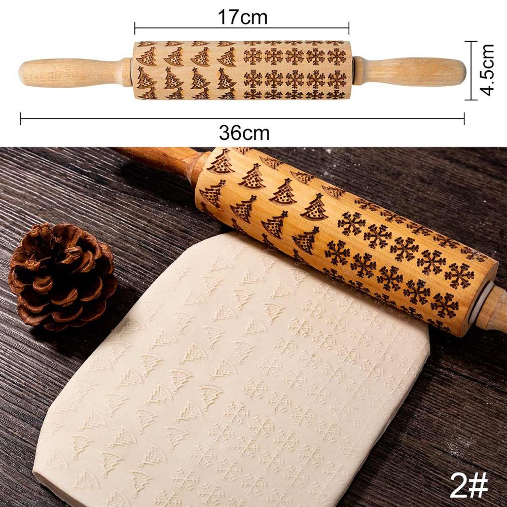 Wooden Christmas Embossing Rolling Pin for Cookies and Dough