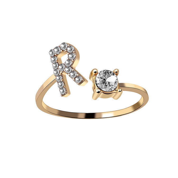 Adjustable Initial Letter Ring In Gold, Silver Or Rose Gold