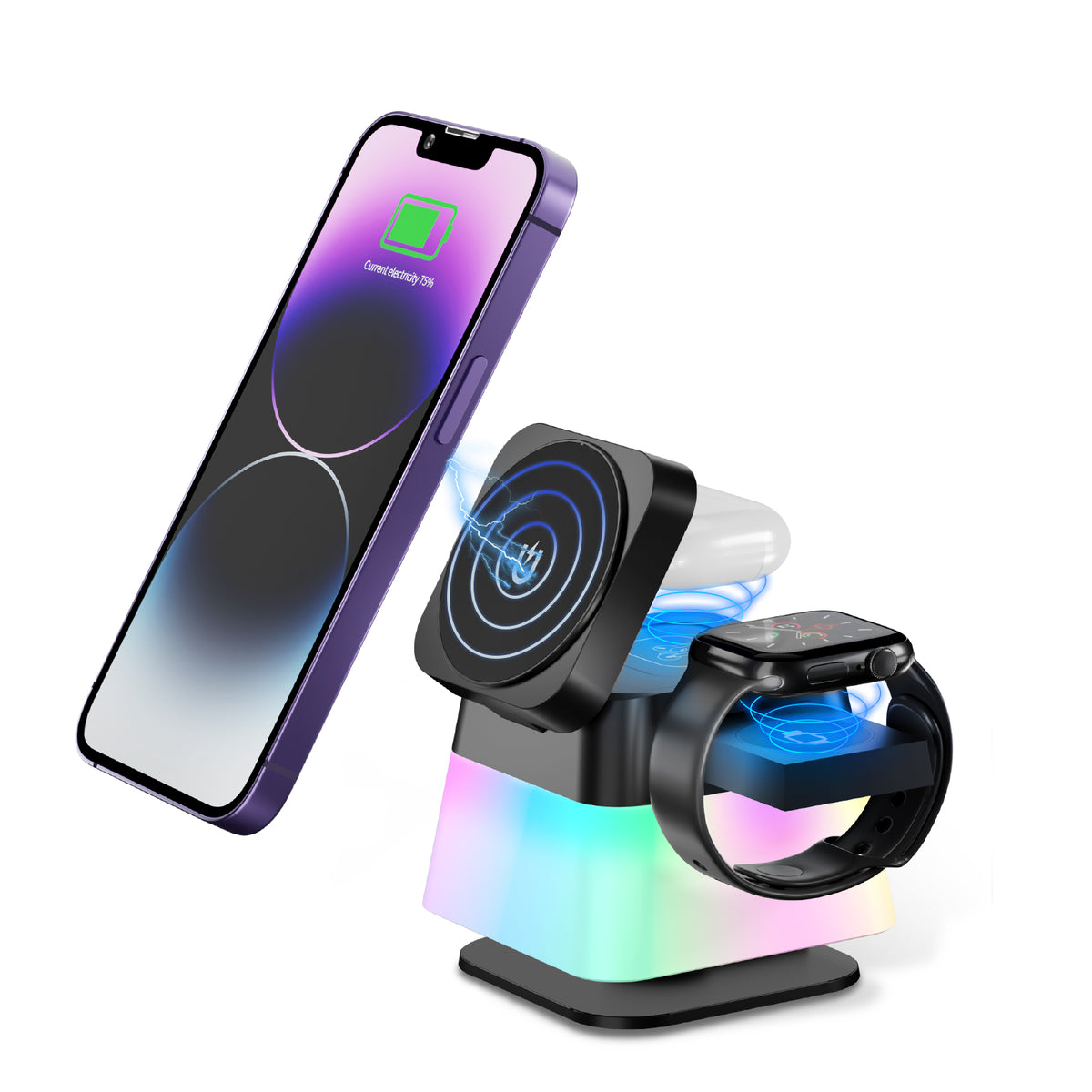 4 In 1 Magnetic Wireless Charger Stand With Rotating Colour Light