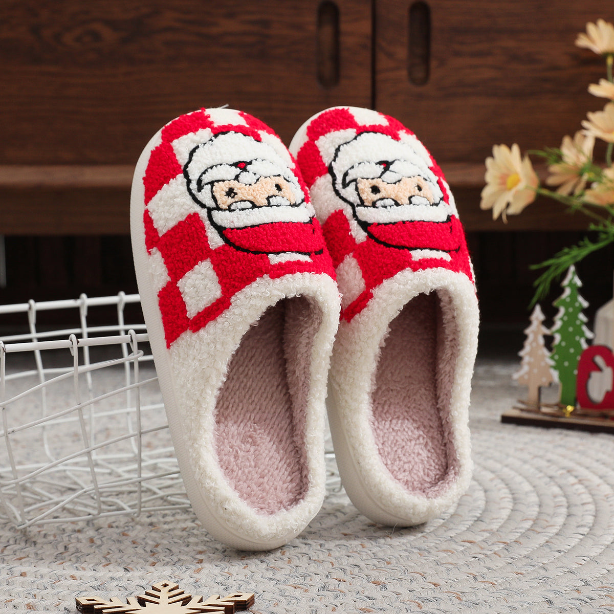 Christmas Plaid Santa Claus Slippers Non-Slip Winter Indoor