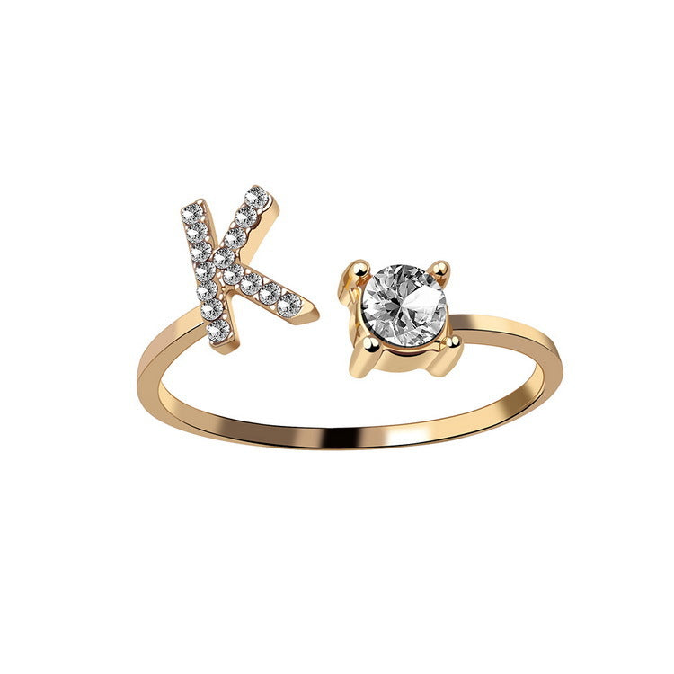 Adjustable Initial Letter Ring In Gold, Silver Or Rose Gold