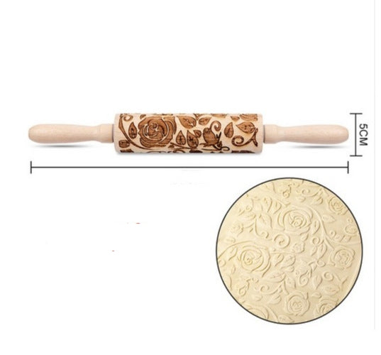 Wooden Christmas Embossing Rolling Pin for Cookies and Dough