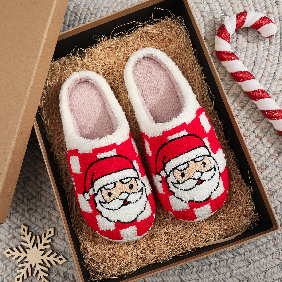 Christmas Plaid Santa Claus Slippers Non-Slip Winter Indoor