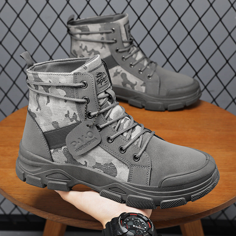 Men's High-Top Camouflage Hiking Boots With Mesh Lining