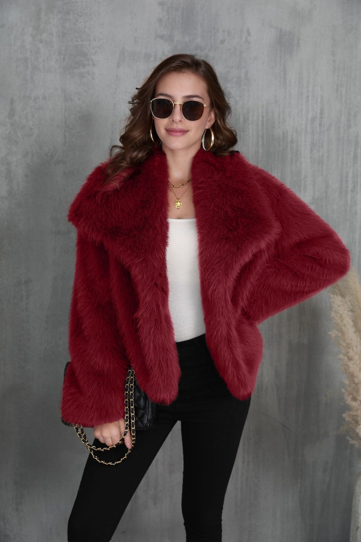 Women's Winter Plush Coat, Fluffy Thick Lapel Jacket