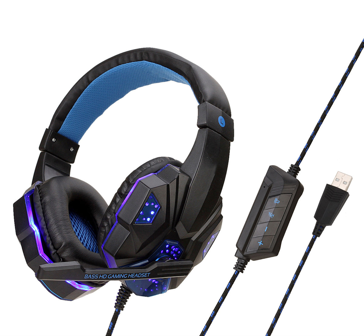 Wired Gaming Headphones with LED Lights, Over-Ear Headset for PC