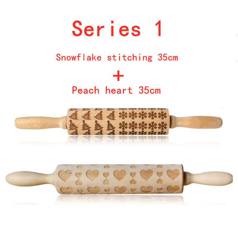 Wooden Christmas Embossing Rolling Pin for Cookies and Dough