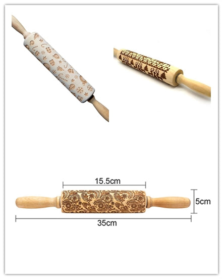 Wooden Christmas Embossing Rolling Pin for Cookies and Dough