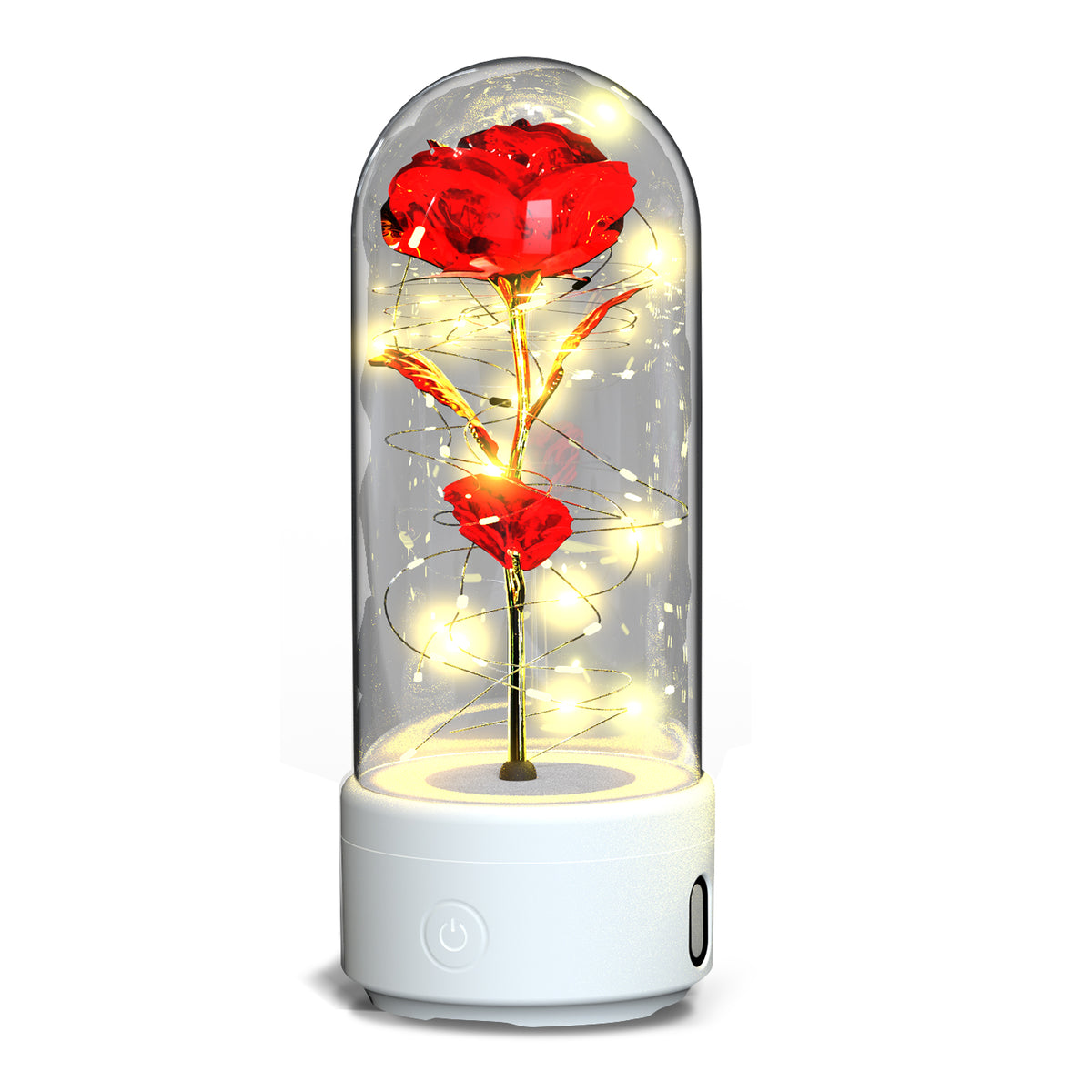 Rose Flower LED Night Light With Bluetooth Speaker In Glass Dome
