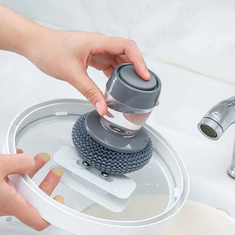 Kitchen Soap Dispensing Palm Brush, Push-Type Dish Scrubber