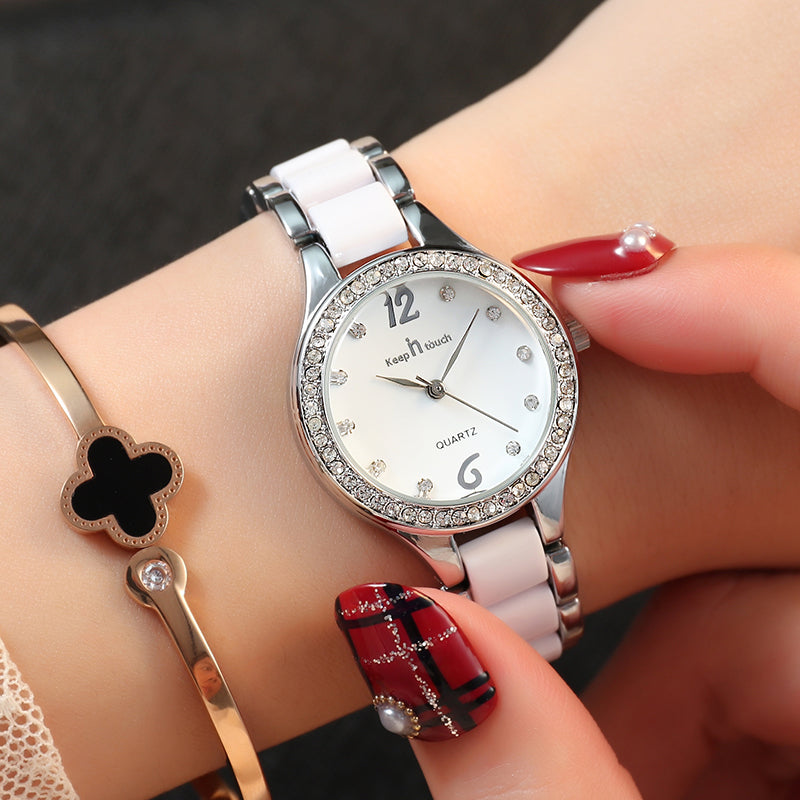 Women's Luxury Quartz Wrist Watch with Diamond Dial and Gift Box