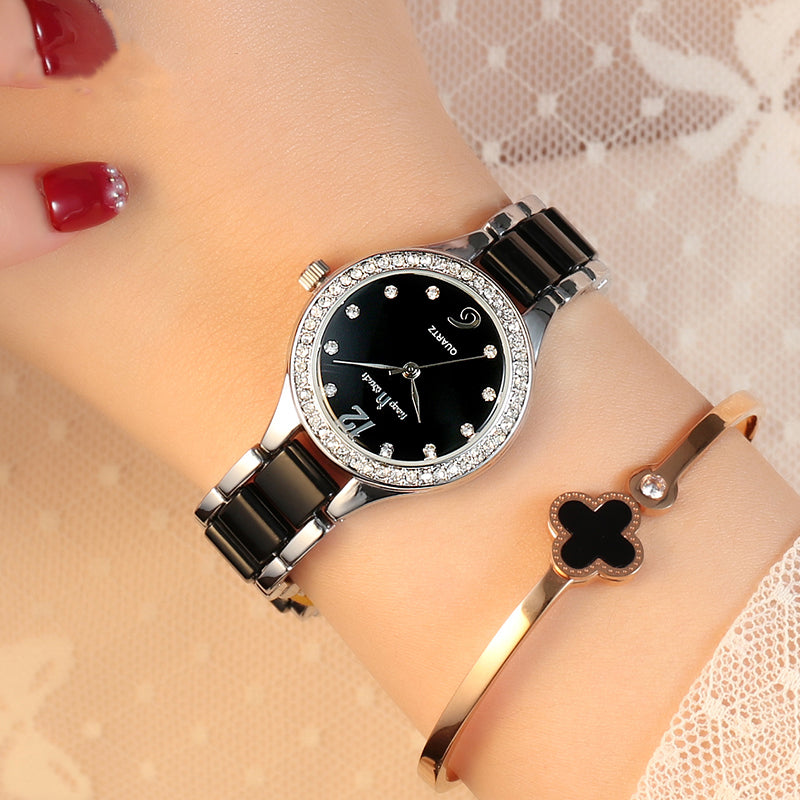Women's Luxury Quartz Wrist Watch with Diamond Dial and Gift Box