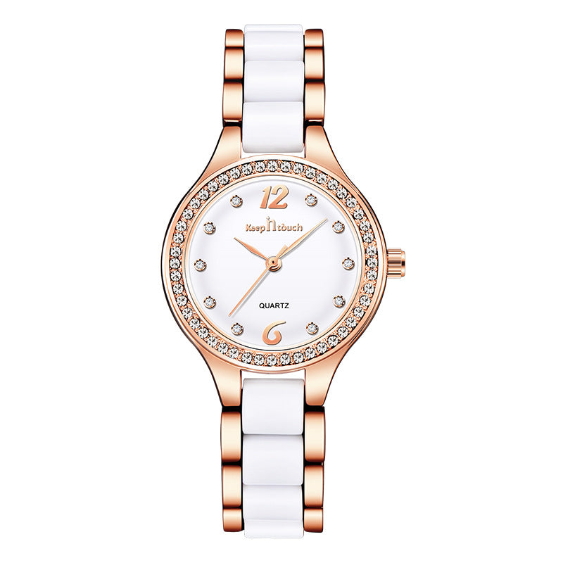 Women's Luxury Quartz Wrist Watch with Diamond Dial and Gift Box