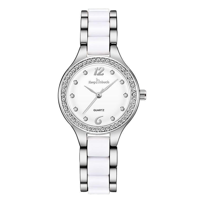 Women's Luxury Quartz Wrist Watch with Diamond Dial and Gift Box