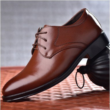 Men's Black Pointed Toe Lace-Up Shoes, Casual Fashion Rubber Sole
