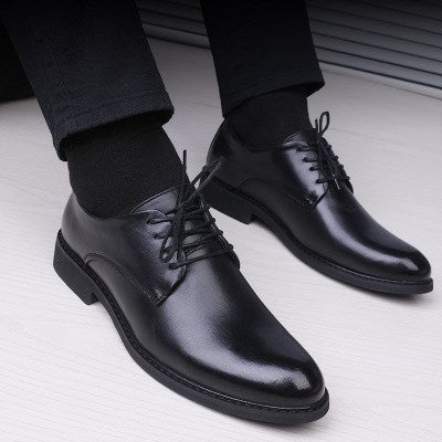 Men's Black Pointed Toe Lace-Up Shoes, Casual Fashion Rubber Sole